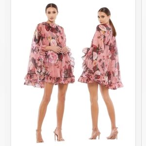 Mac  Duggal 55404 - Chiffon Floral Printed Mini Cape Dress SZ 6, 8 NWT